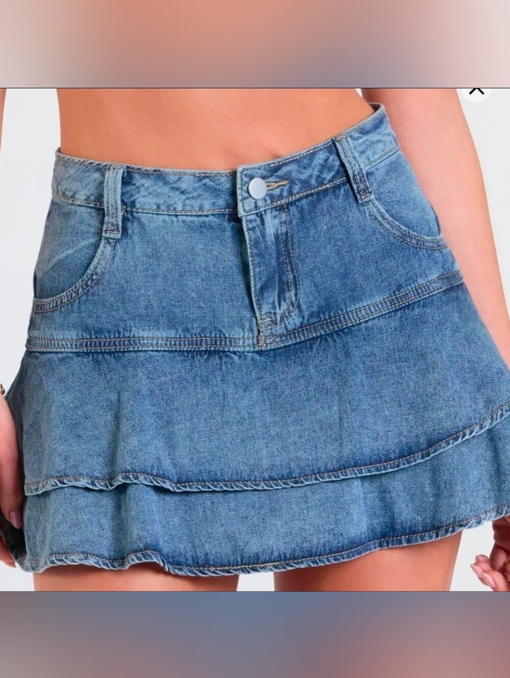 Windsor tiered ruffle denim mini skirt tierd ruffle with shorts under size M